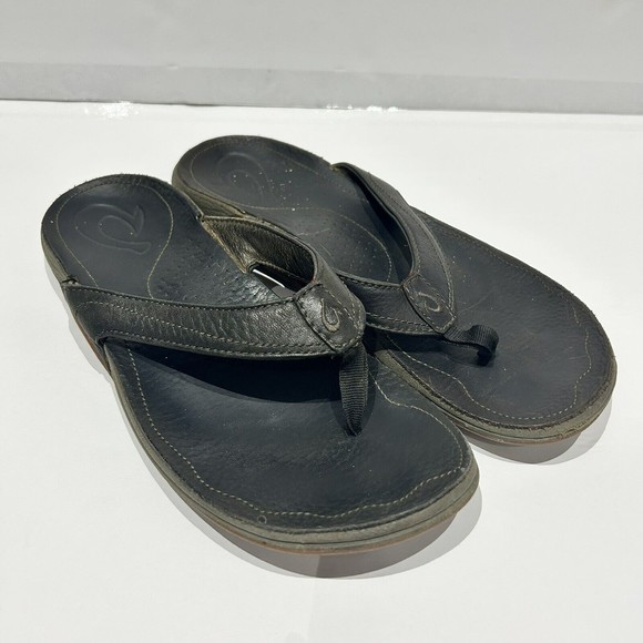 OluKai Black‎ Woman’s Shoes Flip Flops SZ 8 - Picture 1 of 4